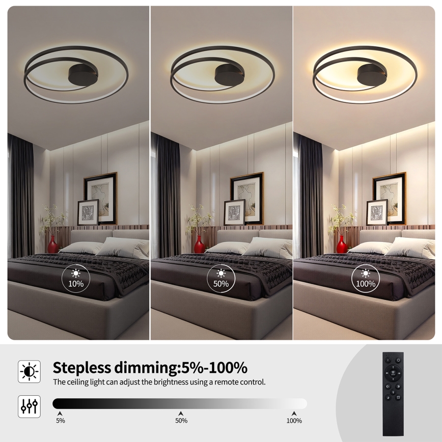 Brilagi - TWISTER LED Dimmable Ceiling Light LED/75W/230V 3000-6000K Ø 70 cm Black + Remote Control