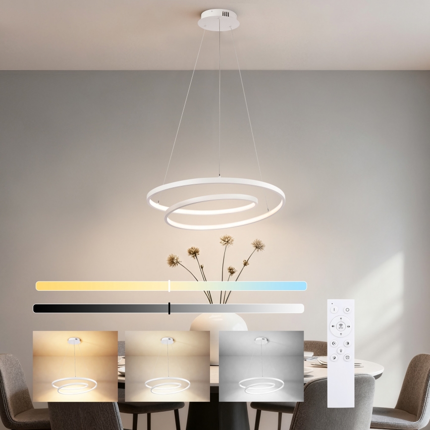 Brilagi - TWISTER LED Dimmable Cable Pendant Light LED/48W/230V 3000-6000K Ø 50 cm White + Remote Control