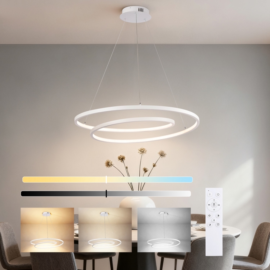 Brilagi - TWISTER LED Dimmable Cable-Suspended Pendant Light LED/75W/230V 3000–6000K Ø70 cm White + Remote Control