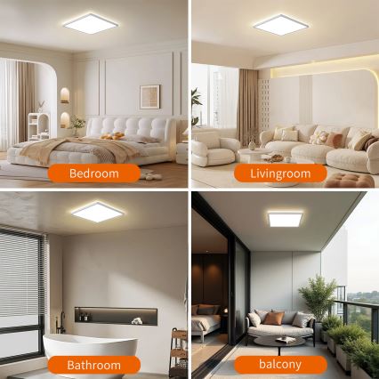 Brilagi - ULTRA SLIM LED Bathroom Ceiling Light 24W/230V 42x42 cm Silver IP54