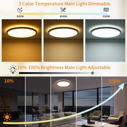 Brilagi - ULTRA SLIM Dimmable LED Ceiling Light LED/24W/230V 2700-6500K Ø 42 cm Black + Remote Control