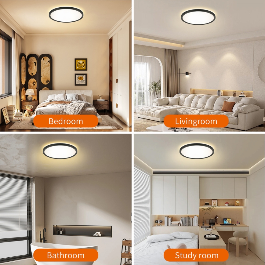 Brilagi - ULTRA SLIM Dimmable LED Ceiling Light LED/24W/230V 2700-6500K Ø 42 cm Black + Remote Control