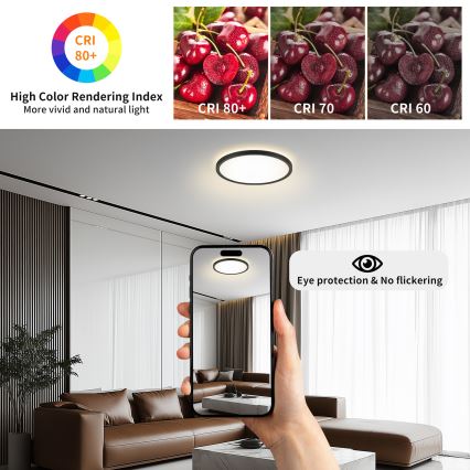 Brilagi - ULTRA SLIM Dimmable LED Ceiling Light LED/24W/230V 2700-6500K Ø 42 cm Black + Remote Control