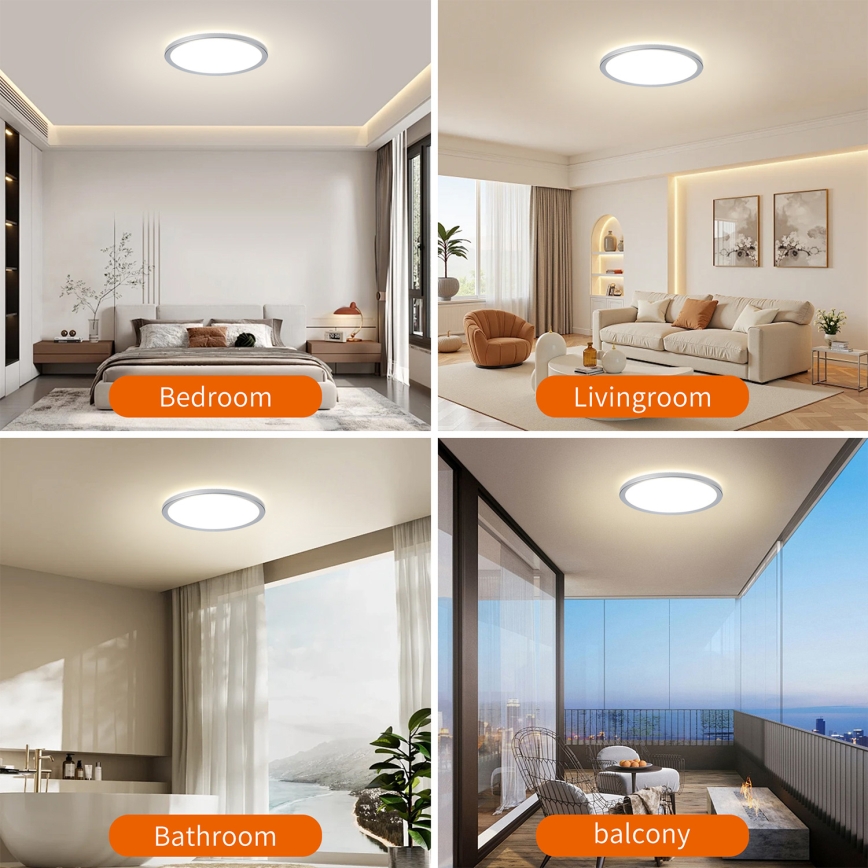 Brilagi - ULTRA SLIM LED Bathroom Ceiling Light 18W/230V Ø 30 cm Silver IP54