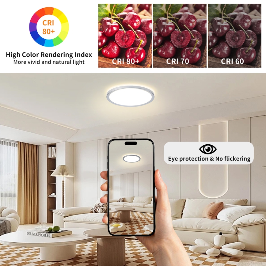 Brilagi - ULTRA SLIM LED Bathroom Ceiling Light LED/12W/230V Ø 22.5 cm Silver IP54