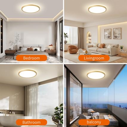 Brilagi - ULTRA SLIM LED Bathroom Ceiling Light 24W/230V Ø 42 cm Gold IP54