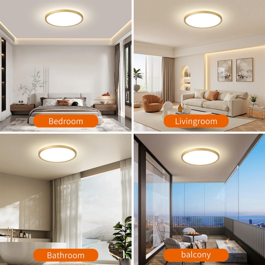 Brilagi - ULTRA SLIM LED Bathroom Ceiling Light 24W/230V Ø 42 cm Gold IP54