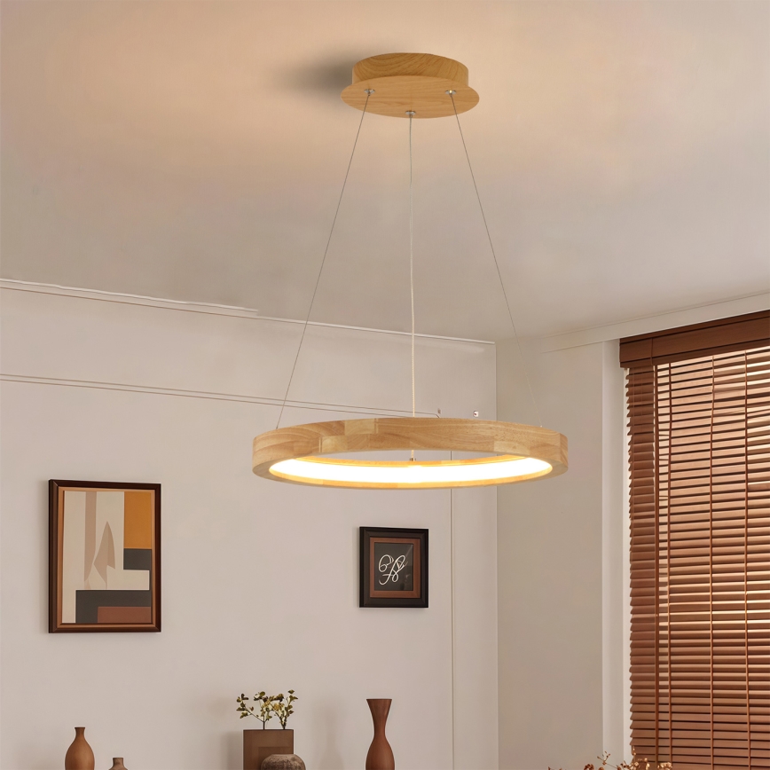 Brilagi - UMEA WOOD cable-suspended LED pendant, 30W/230V, Ø 40 cm, wood