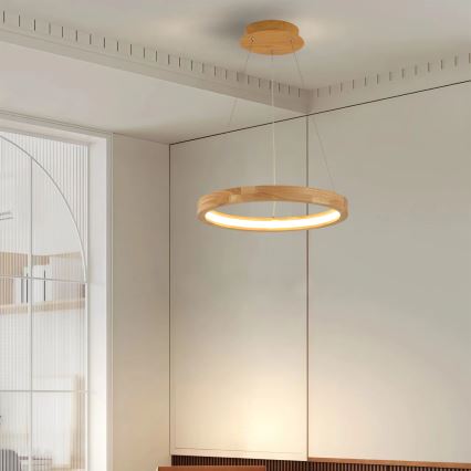 Brilagi - UMEA WOOD cable-suspended LED pendant, 30W/230V, Ø 40 cm, wood