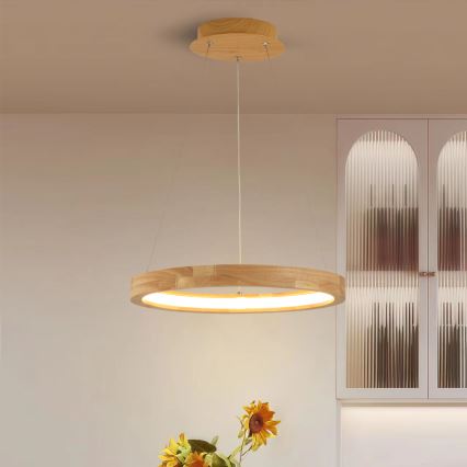 Brilagi - UMEA WOOD cable-suspended LED pendant, 30W/230V, Ø 40 cm, wood
