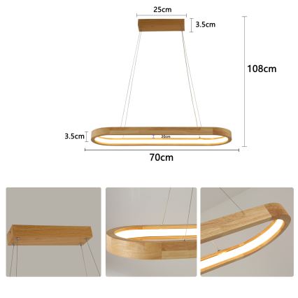 Brilagi - UMEA WOOD LED Cable Pendant, 30W/230V, 70x20 cm, wood