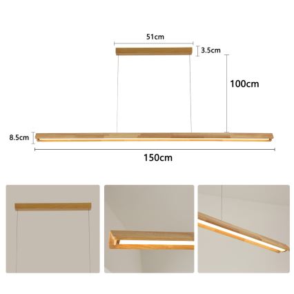 Brilagi - UMEA WOOD LED Cable Pendant, 40W/230V, 150 cm, Wood