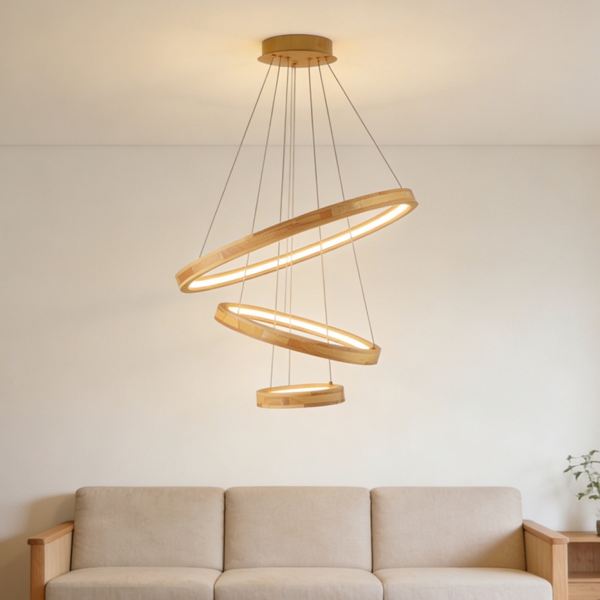 Brilagi - UMEA WOOD LED cable pendant, 45W LED, 230V, Ø 60 cm, rubberwood