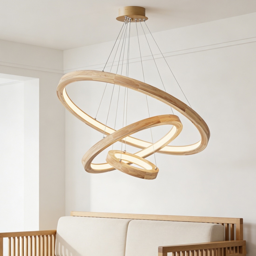 Brilagi - UMEA WOOD LED cable pendant, 45W LED, 230V, Ø 60 cm, rubberwood