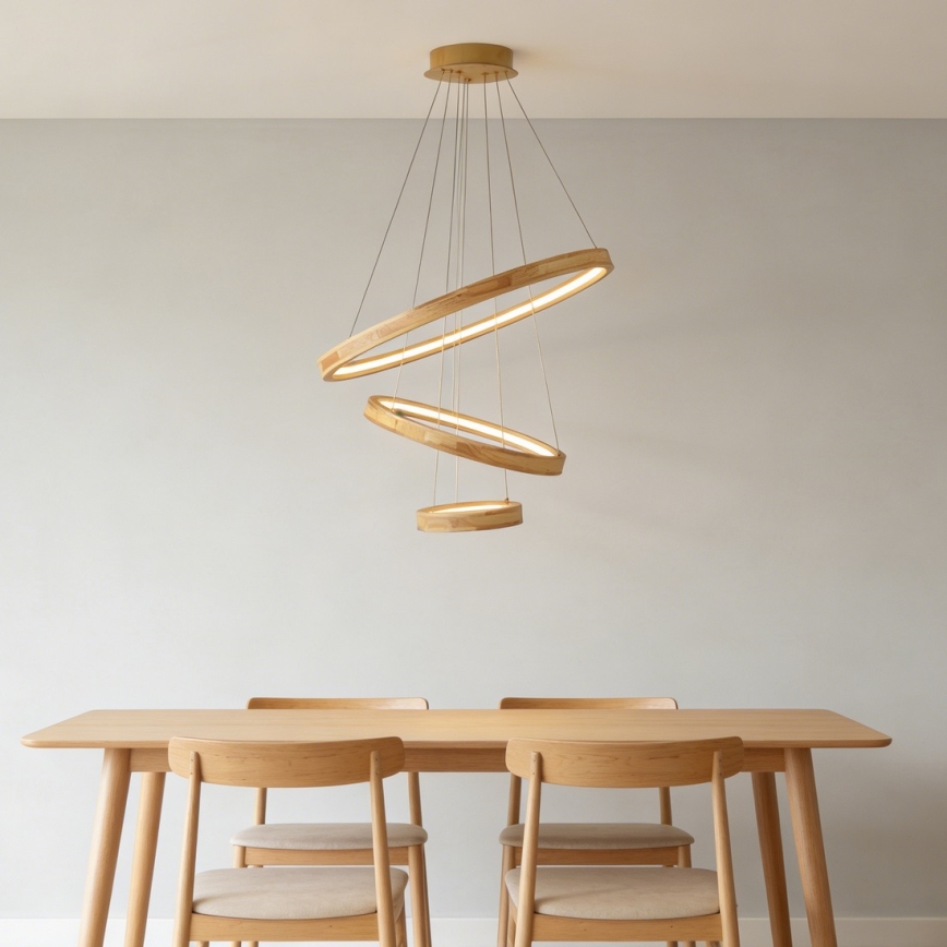 Brilagi - UMEA WOOD LED cable pendant, 45W LED, 230V, Ø 60 cm, rubberwood