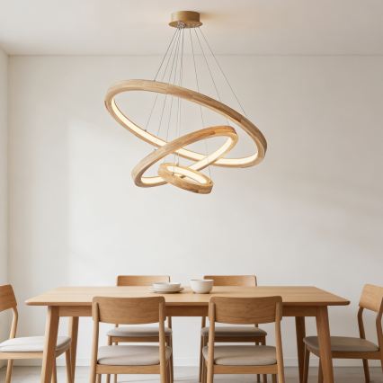 Brilagi - UMEA WOOD LED cable pendant, 45W LED, 230V, Ø 60 cm, rubberwood