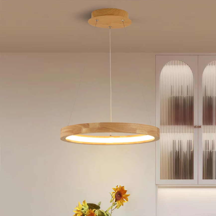 Brilagi - UMEA WOOD LED Cable Pendant Lamp, LED/30W/230V, Ø 40 cm, Rubberwood