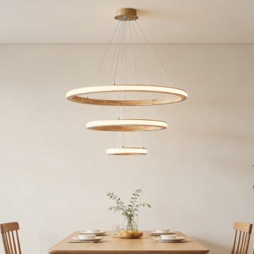 Brilagi - UMEA WOOD LED Cable Pendant Light, 45W, 230V, Ø 60 cm, Wood