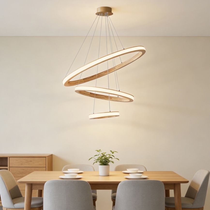 Brilagi - UMEA WOOD LED Cable Pendant Light, 45W, 230V, Ø 60 cm, Wood