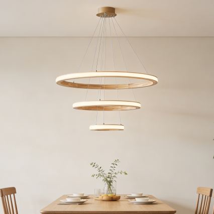 Brilagi - UMEA WOOD LED Cable Pendant Light, 45W, 230V, Ø 60 cm, Wood