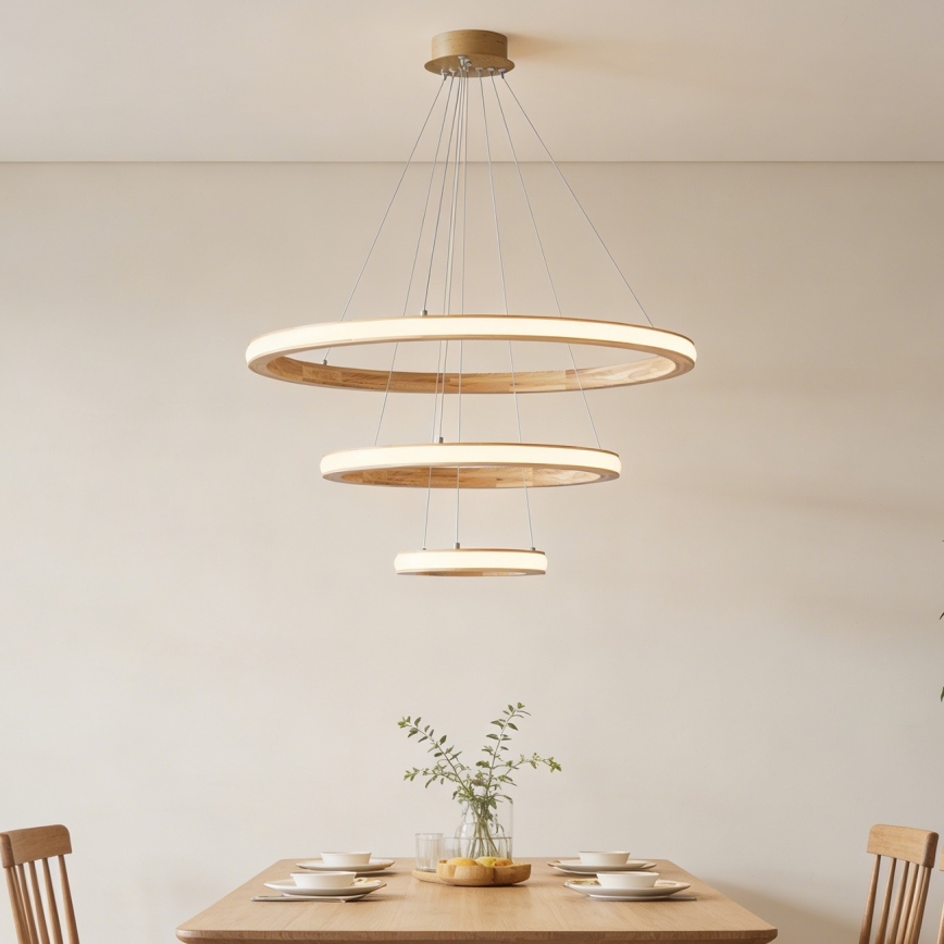 Brilagi - UMEA WOOD LED Cable Pendant Light, 45W, 230V, Ø 60 cm, Wood
