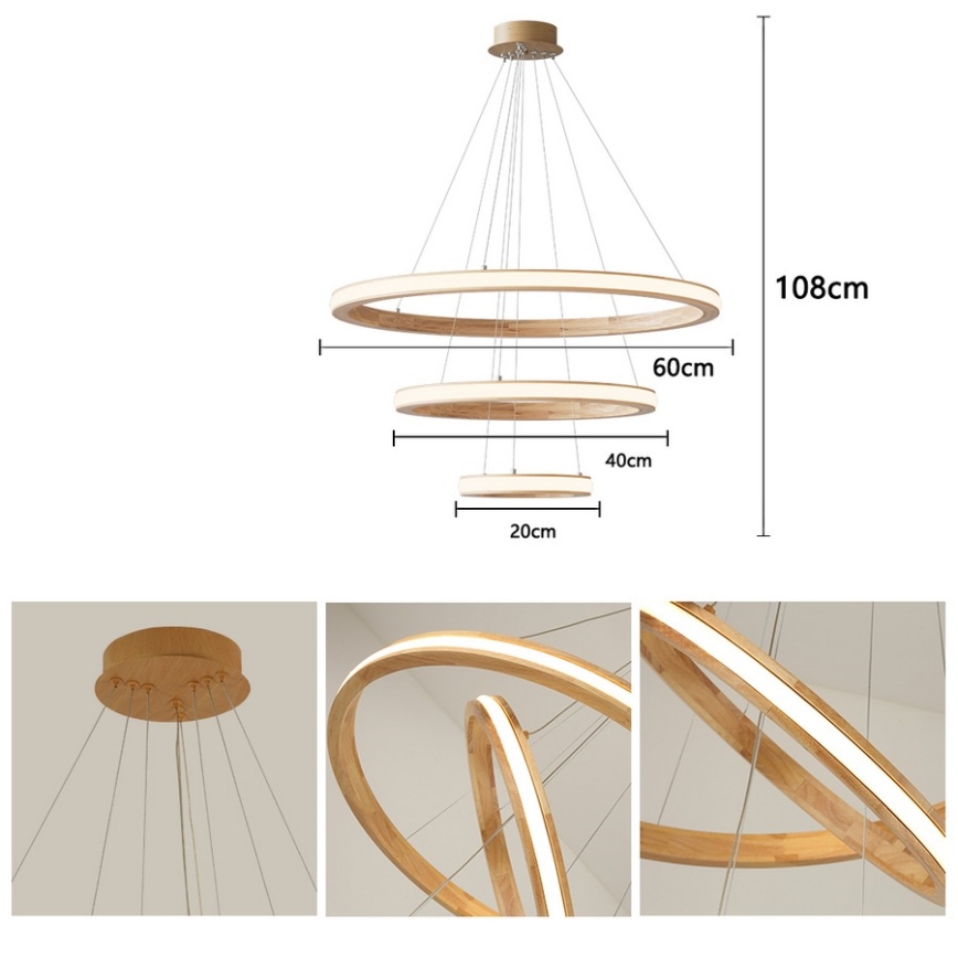 Brilagi - UMEA WOOD LED Cable Pendant Light, 45W, 230V, Ø 60 cm, Wood
