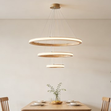 Brilagi - UMEA WOOD LED pendant light on cable LED/45W/230V Ø 60 cm rubberwood