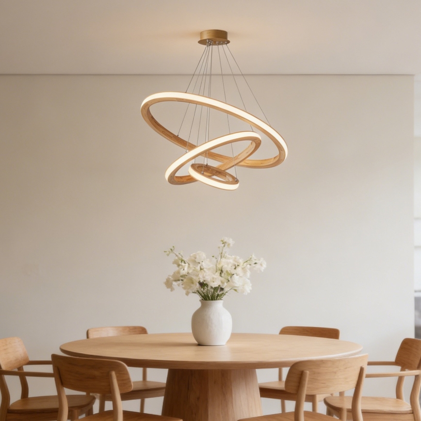 Brilagi - UMEA WOOD LED pendant light on cable LED/45W/230V Ø 60 cm rubberwood