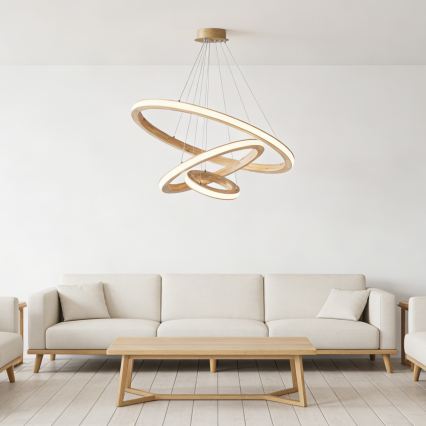 Brilagi - UMEA WOOD LED pendant light on cable LED/45W/230V Ø 60 cm rubberwood