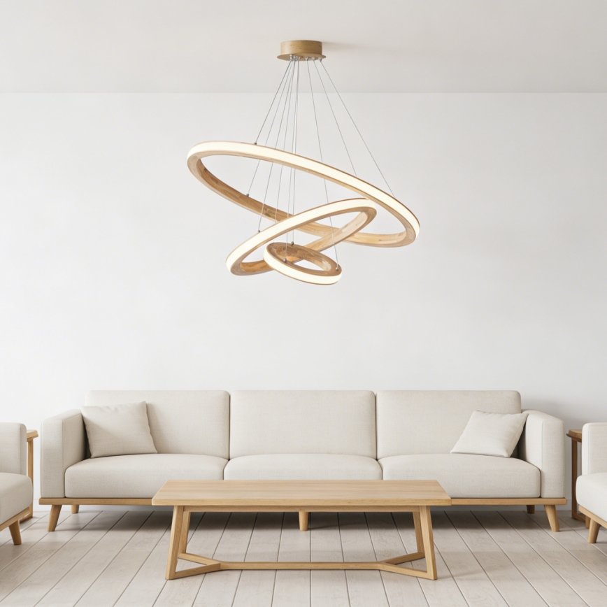 Brilagi - UMEA WOOD LED pendant light on cable LED/45W/230V Ø 60 cm rubberwood