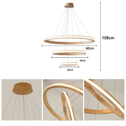 Brilagi - UMEA WOOD LED pendant light on cable LED/45W/230V Ø 60 cm rubberwood