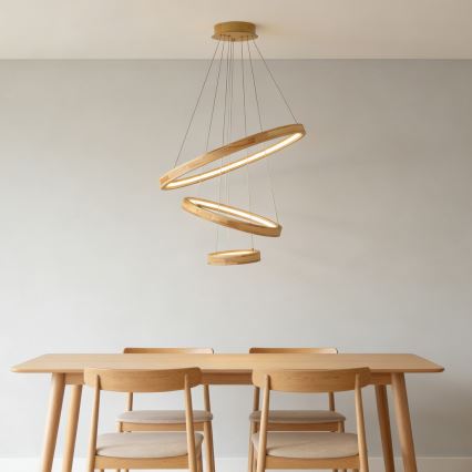 Brilagi - UMEA WOOD LED pendant light on cable LED/45W/230V Ø 60 cm, wood