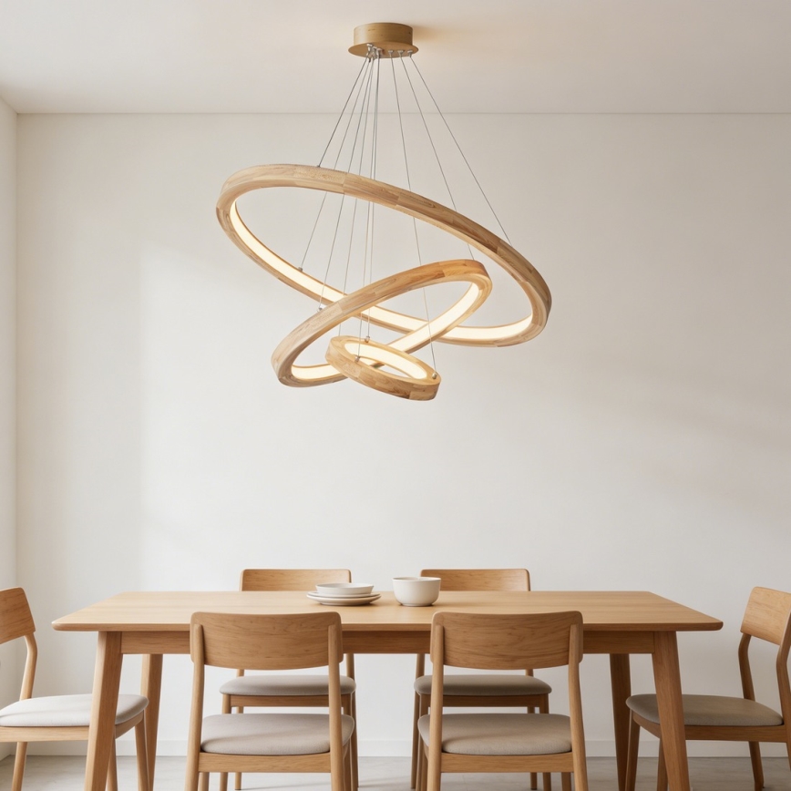 Brilagi - UMEA WOOD LED pendant light on cable LED/45W/230V Ø 60 cm, wood