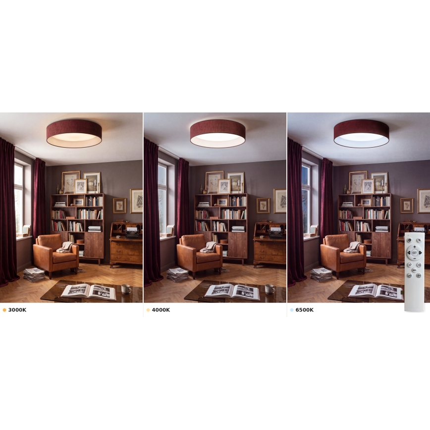 BRILAGI - LED Dimmable Ceiling Light VELVET SMART VARI LED/24W/230V 3000–6500K Ø45 cm Wine Red + Remote Control