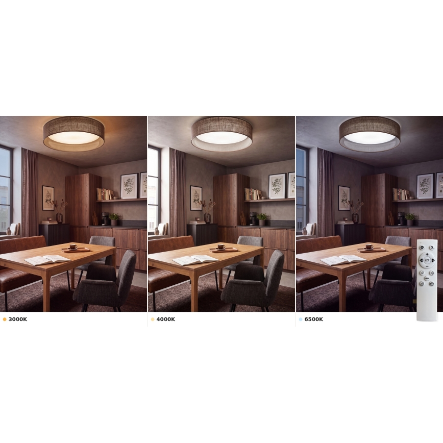 Brilagi - VELVET SMART VARI Dimmable LED Ceiling Light, 36W/230V, 3000–6500K, Ø55 cm, Brown + Remote Control