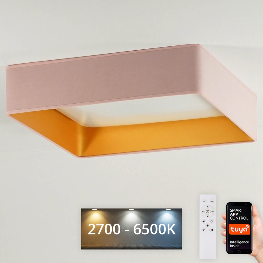 Brilagi - VELVET SQUARE SMART LED Dimmable Ceiling Light/36W/230V 60x60 cm 2700-6500K Wi-Fi Tuya + remote control pink