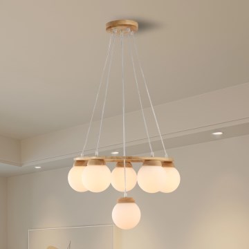 Brilagi - VISBY WOOD cable-suspended chandelier 6xE27/60W/230V Ø 58 cm wood