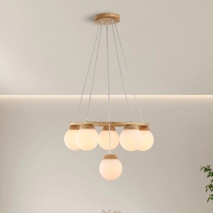 Brilagi - VISBY WOOD cable-suspended chandelier 6xE27/60W/230V Ø 58 cm wood