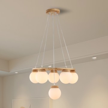 Brilagi - VISBY WOOD cable-suspended pendant 6xE27/60W/230V Ø 58 cm, rubberwood