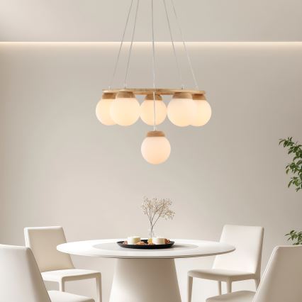 Brilagi - VISBY WOOD cable-suspended pendant 6xE27/60W/230V Ø 58 cm, rubberwood