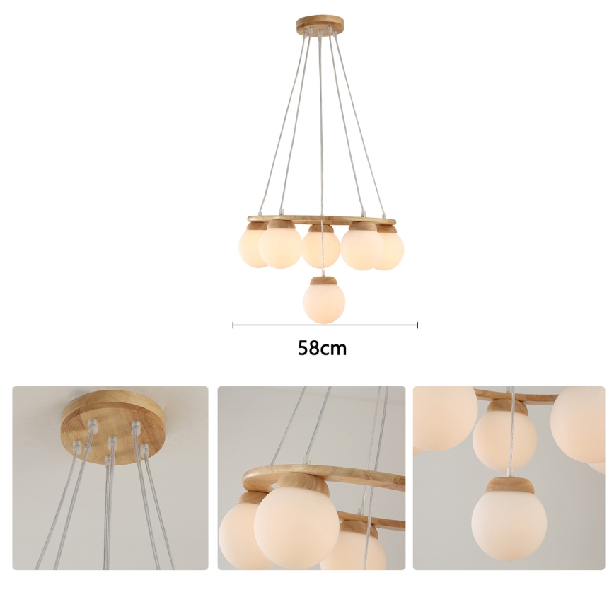 Brilagi - VISBY WOOD cable-suspended pendant 6xE27/60W/230V Ø 58 cm, rubberwood