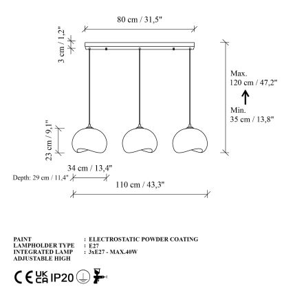 Brilagi - WABI SABI cable-hung pendant light 3xE27/40W/230V white