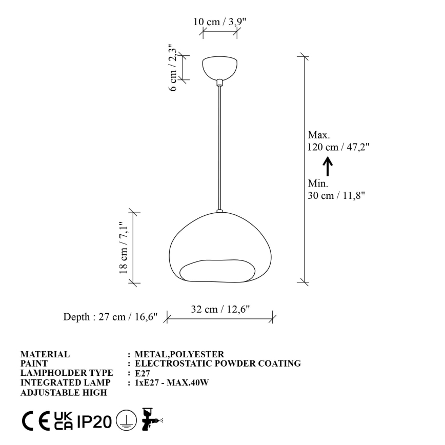 Brilagi - WABI SABI Cable Pendant Lamp 1xE27/40W/230V Ø 32 cm, White