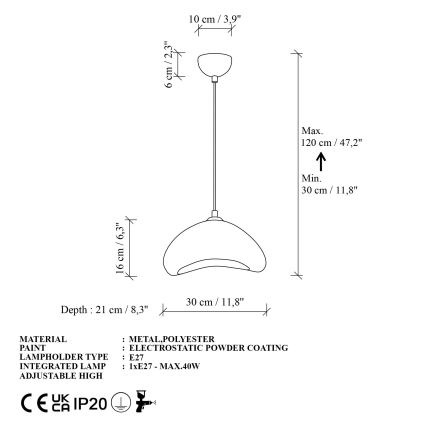 Brilagi - WABI SABI Cable Pendant Light 1xE27/40W/230V, Ø 30 cm, White