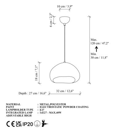 Brilagi - WABI SABI cable pendant light 1xE27/40W/230V, Ø 32 cm, white