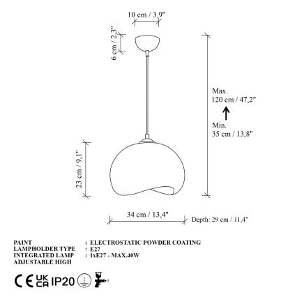 Brilagi - WABI SABI Cable Pendant Light 1xE27/40W/230V, Ø 34 cm, White