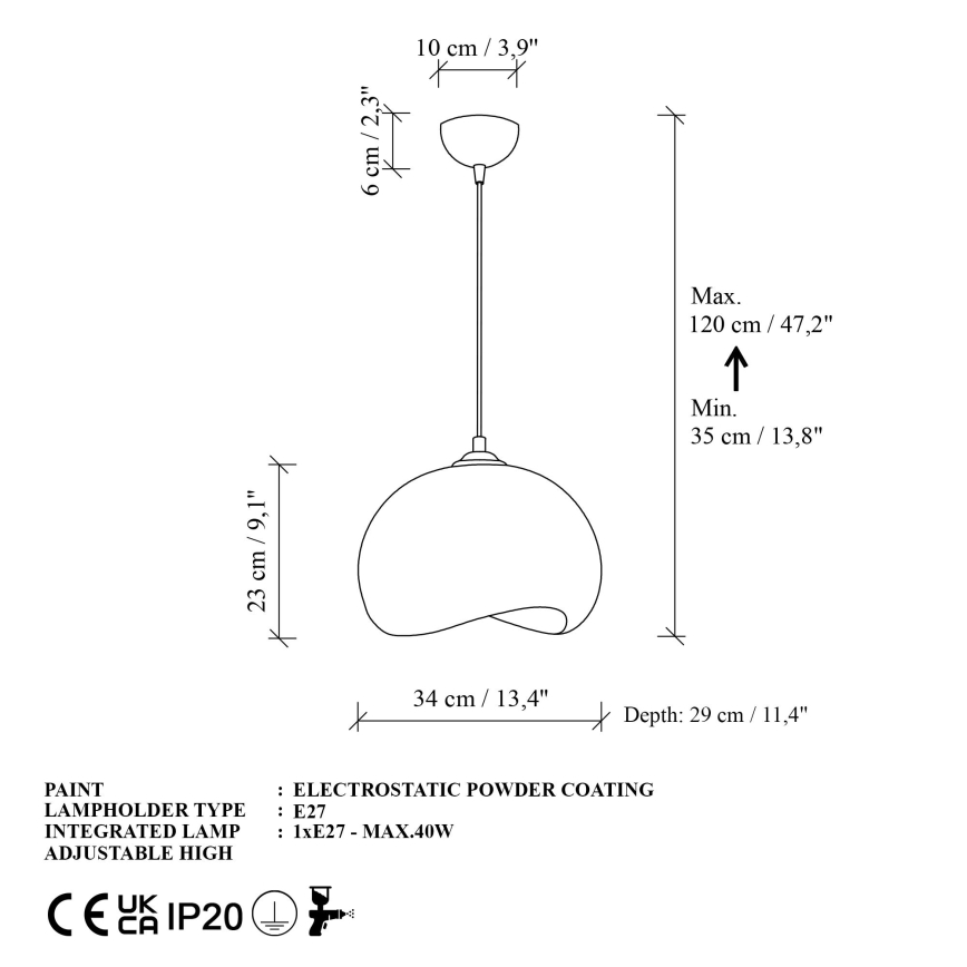 Brilagi - WABI SABI Cable Pendant Light 1xE27/40W/230V, Ø 34 cm, White