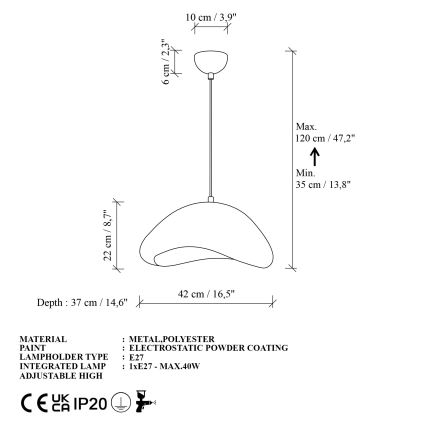 Brilagi - WABI SABI Cable Pendant Light 1xE27/40W/230V Ø 42 cm White