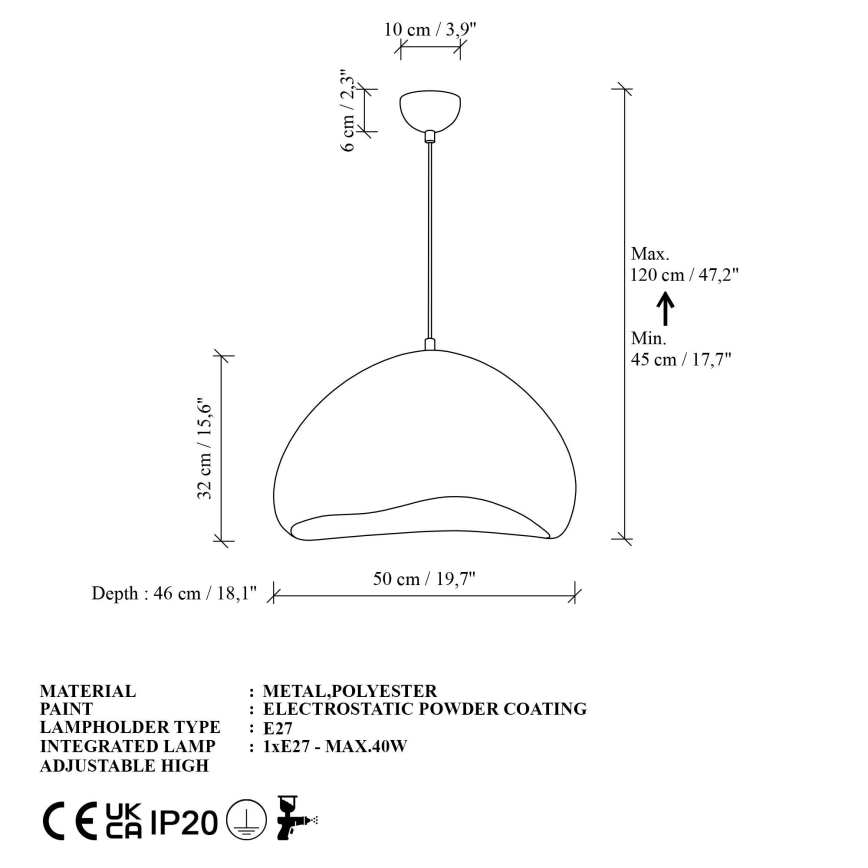 Brilagi - WABI SABI Cable Pendant Light 1xE27/40W/230V Ø 50 cm White