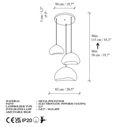 Brilagi - WABI SABI Cable Pendant Light 3xE27/40W/230V, Ø 82 cm, White